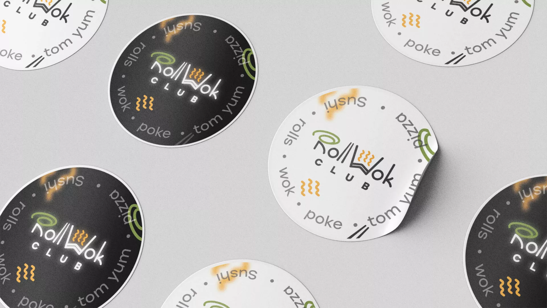 Разработка наклеек для суши-бара «Roll Wok Club» в Осташкове